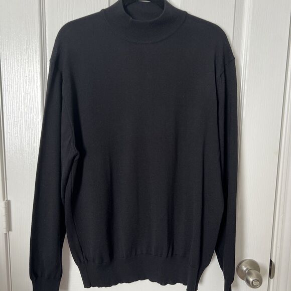 Lorenzo Uomo Merino Wool Sweater Mens XL Black Mock Neck Italian Pure New Wool - Picture 1 of 8